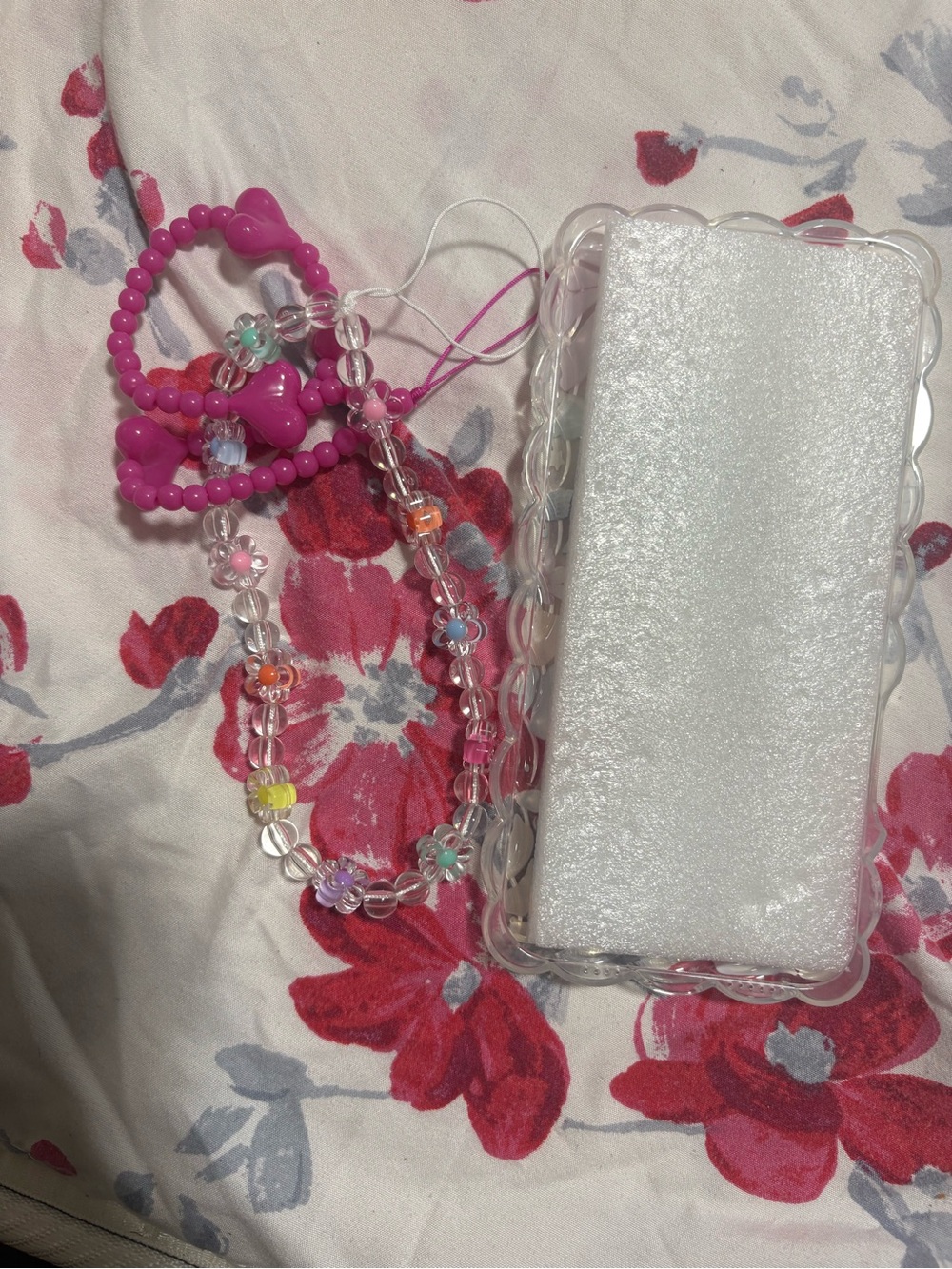 LoveShackFancy Clear Scalloped Edge Phone Case with Pink Beaded Charm